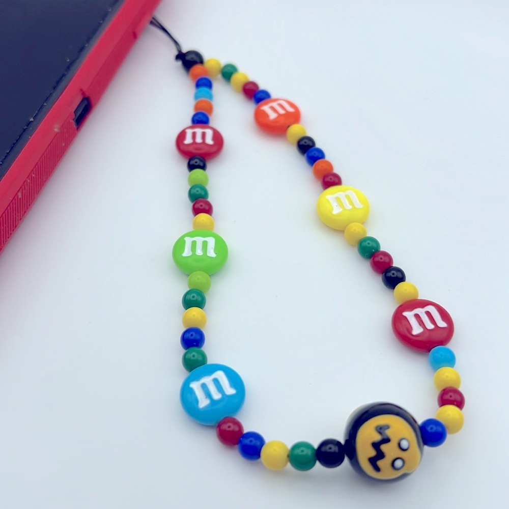 MOBILE PHONE STRAP RAINBOW “M” BEAN BEADING WRIST CHAIN